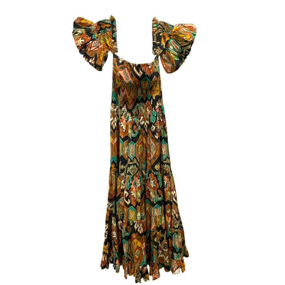 Love The Label Marrakech Cotton Poplin Smocked Maxi Dress Off-Shoulder Small NWT